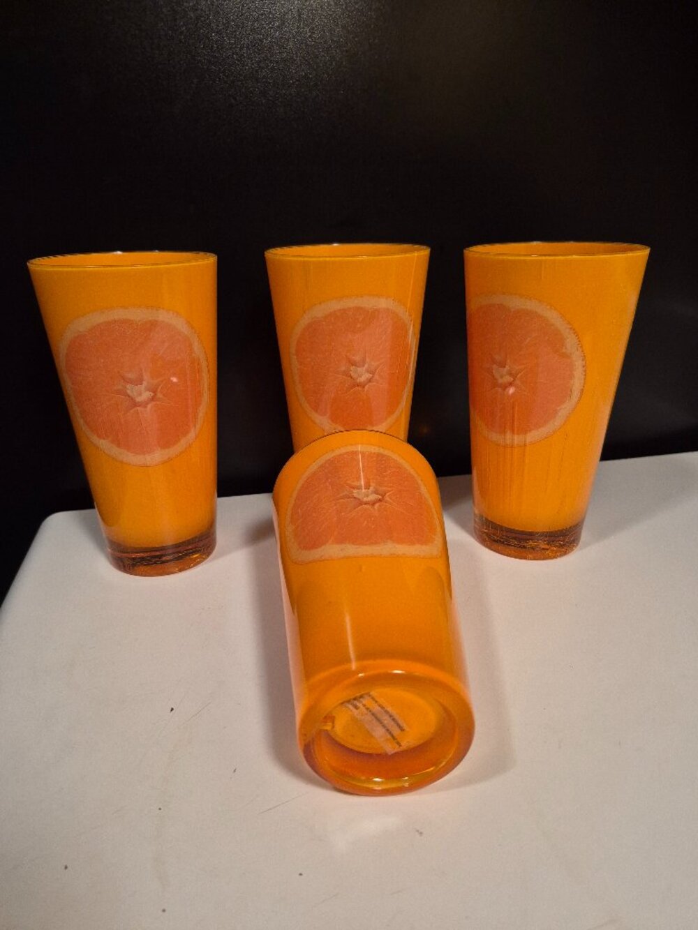 VINTAGE LIBBEY CRISA ORANGE SLICE DRINKING TUMBLERS